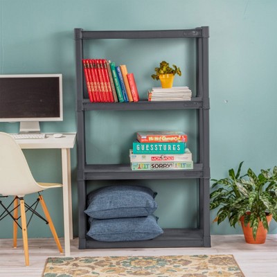 Sterilite 35" Gray Durable Plastic 4-Shelf Indoor/Outdoor Shelving Unit