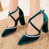 Sina - Green Velvet Pearl Heels | Forever & Always Shoes - 4 of 4