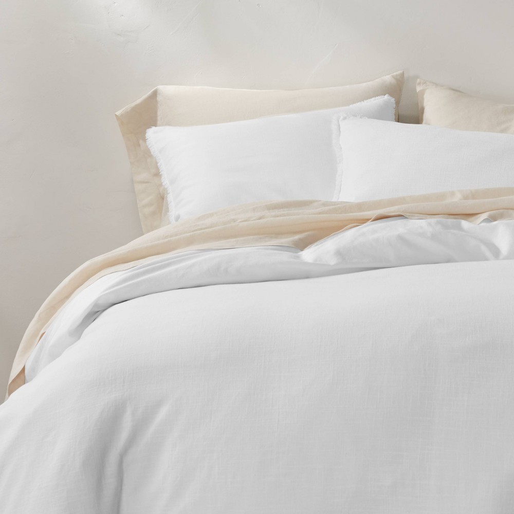 Full/Queen Heavyweight Linen Blend Duvet Cover & Sham Set White - Casaluna