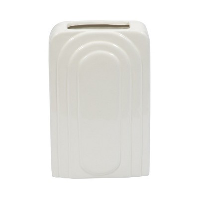 Sagebrook Home 7" Dolomite Rectangle Vase Contemporary Etched Arch Decorative Table Vase