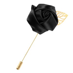 Unique Bargains Wedding Groom Suit Ribbon Rose Flower Lapel Pin with Gold Leaf 1 Pc - 1 of 4