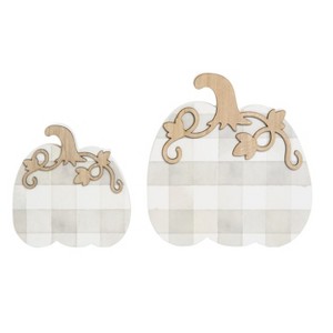 Transpac Wood 7 in. Multicolored Harvest Light Plaid Pumpkin Decor Set of 2 - 1 of 2
