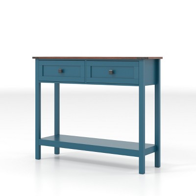Syemin Console Tables Farmhouse Console Table with 2 Drawer Storage Shelf Entryway Rustic Side Table Narrow Sofa Table, Blue, 39.37"*11.61"*32.08"