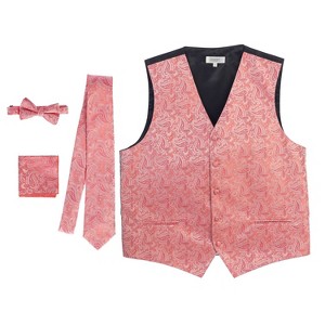 Gioberti Men's Formal 4pc Metallic Paisley Vest Necktie Bowtie and Pocket Square - 1 of 4