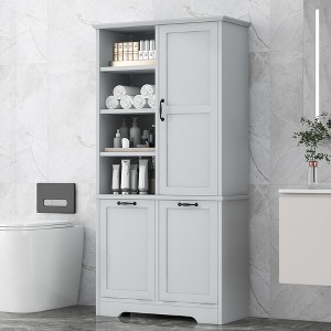 Freestanding Bathroom Storage Cabinet with Doors, Tilt-Out Laundry Hamper, Adjustable Shelves, and Open Storage Space - ModernLuxe - 1 of 4