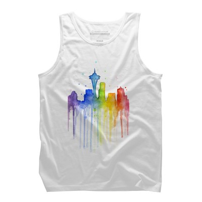 Men's Design By Humans Seattle Skyline Rainbow Watercolor By OlechkaDesign Tank Top