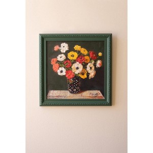 Wall Art – Green Framed Still Life Painting with Vase and Flowers by Kalalou - 1 of 4