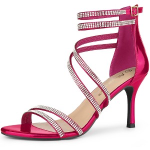 Allegra K Women's Ankle Strap Rhinestone Stiletto Heel Heeled Sandals - 1 of 4