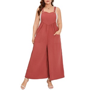Coolmee Womens Plus Size Jumpsuit Wide Leg Adjustable Straps Romper Waist Loose Fit Overalls with Pockets - 1 of 4