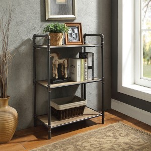 QingMoon 3-Tier Industrial-Style Bookshelf, Open Storage Rack, Display Stand with Metal Frame and Wooden Shelves for Office and Living Room - 1 of 4