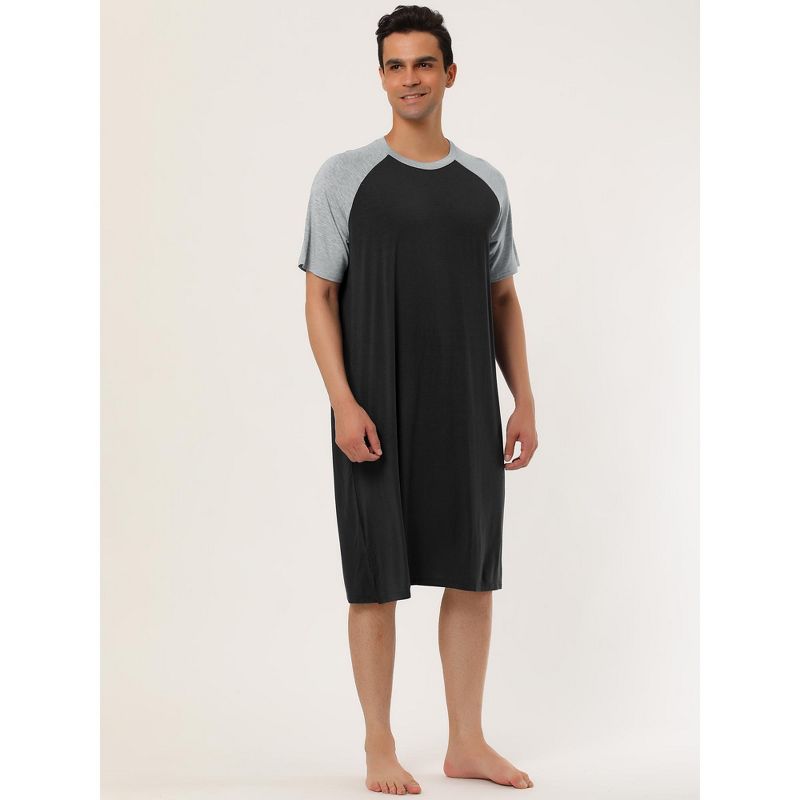 Lars Amadeus Men's Comfy Lounge Soft Loose Short Sleeves Sleep Nightgown, 3 of 7