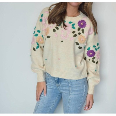 Women's Floral Stitch Knit Sweater - Newbury Kustom