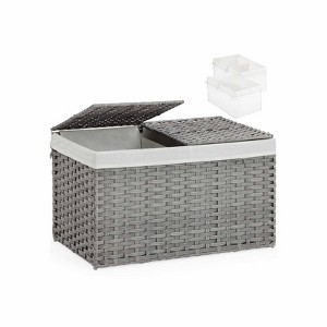 Aoibox Storage Basket with Lid Rattan Woven Foldable Organizer 17.2 Gallon 2 Removable Liners Handles Gray 22x13x13.8 - 1 of 4