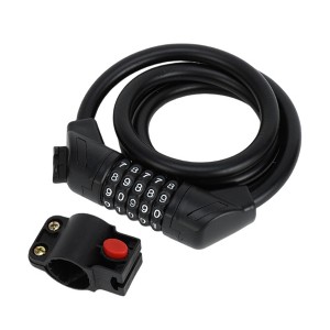 Unique Bargains Bike Spiral Lock 5 Digit Resettable Bike Cable Lock Matte Black 47.24" 1 Set - 1 of 4