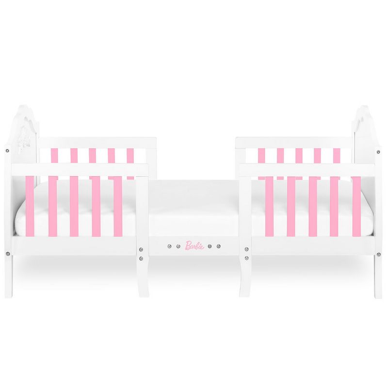 Barbie by Evolur Rose 3-in-1 Toddler Bed, White and Pink, Converts to 2 Kid-Size Sofas, Comes with Safety Side Rails, JPMA & Greenguard Gold Certified, 3 of 9
