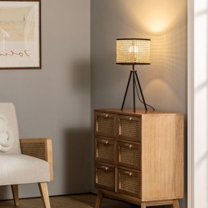Rattan Bohemian Nightstand Lamps,Tripod Table Lamps,Led Table Lamp With In-Line Switch Control And Metal Legs For Living Room-The Pop Home - 1 of 4
