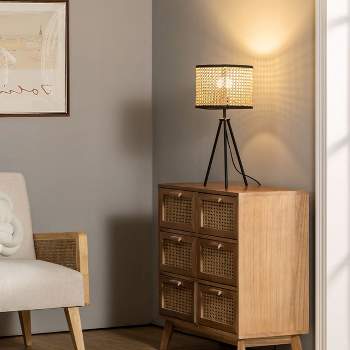 Rattan Bohemian Nightstand Lamps,Tripod Table Lamps,Led Table Lamp With In-Line Switch Control And Metal Legs For Living Room-The Pop Home