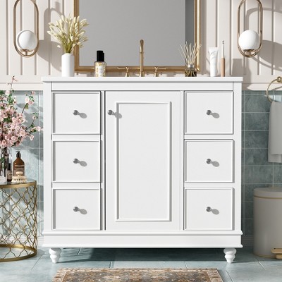 36" Contemporary Bathroom Vanity With Sink, 4 Drawers, 1 Cabinet Door and Adjustable Shelves 4W - ModernLuxe
