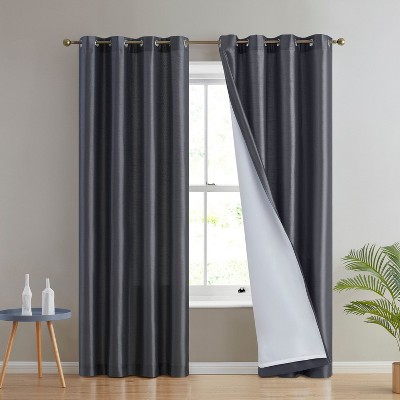 HLC.ME Jefferson Faux Silk Semi Sheer Light Filtering Microfiber Lined Grommet Lightweight Window Curtains, 2 Panels