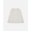Deux par Deux Girl Organic Cotton Long Sleeve T-Shirt Off-White with Hot Chocolate - 3 of 4