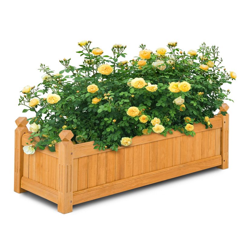 Costway Wooden Rectangular Planter Box Raised Garden Bed for Plants with 4 Corner Drainage, 1 of 11