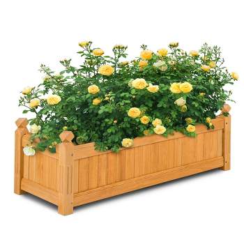Costway Wooden Rectangular Planter Box Raised Garden Bed for Plants with 4 Corner Drainage