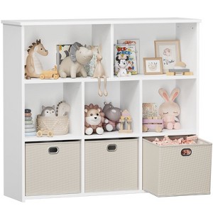 GOTGELIF Kids Bookshelf & Toy Storage Organizer - Solid Wood, 3-Tier Rack, 5 Cubbies & 3 Drawers - 1 of 4