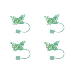 Unique Bargains Sparkling Butterfly Straw Cover Cap 4 Pcs - 1 of 4
