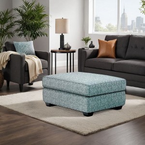 Royal Hampton Ottoman, Teal Blue Polyester Cushioned Top, Black Wood, 40 Inch - 1 of 3
