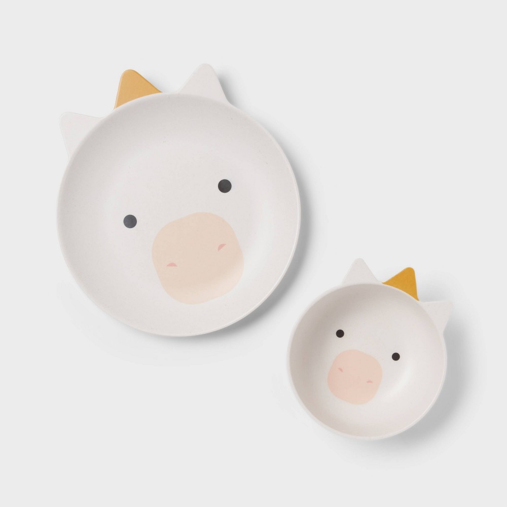 Photos - Glass Kids' 2pc Bamboo and Melamine Unicorn Dinnerware Set White - Pillowfort™