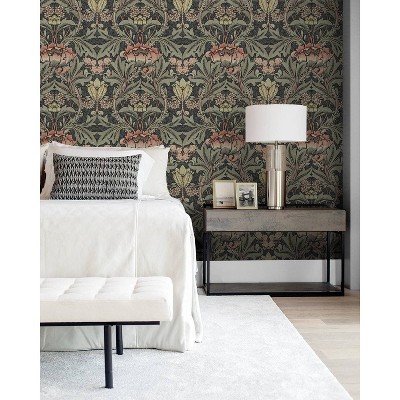 Charcoal and Rosewood Acanthus Floral Peel and Stick Wallpaper