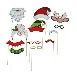Fun Express Christmas Santa & Elf Stick Costume Photo Booth Props - 12 pcs - 1 of 4