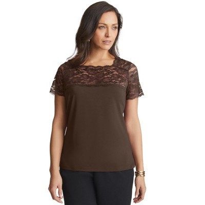 Jessica London Women's Plus Size Stretch Lace Neckline Top