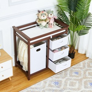 COZONY Wooden Baby Changing Table with 3 Drawers, Laundry Hamper & Changing Pad, Modern Nursery Dresser for Newborns and Infants - 1 of 4