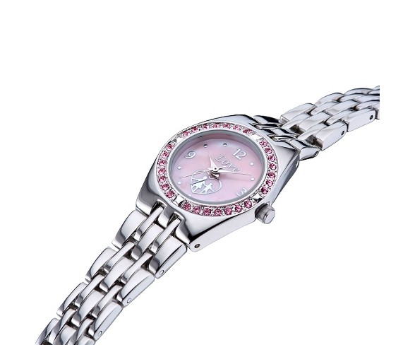 Bracelet Watch with Mother of Pearl Dial Silver with Pink Crystals - Silver