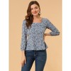 Allegra K Women's Floral Print Belted Waist Square Neck Vintage Peplum Blouse - 2 of 4