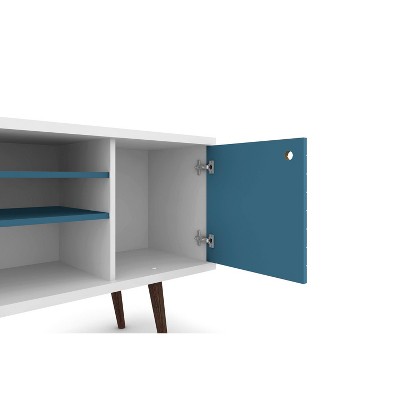 Liberty 53" White and Aqua Blue Mid-Century Modern TV Stand with Cabinet
