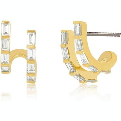 14K Gold Plated Triple Huggie Illusion Stud Earrings | Double Huggie Hoop Earrings for One Hole | Gold Hoop Earrings for Women