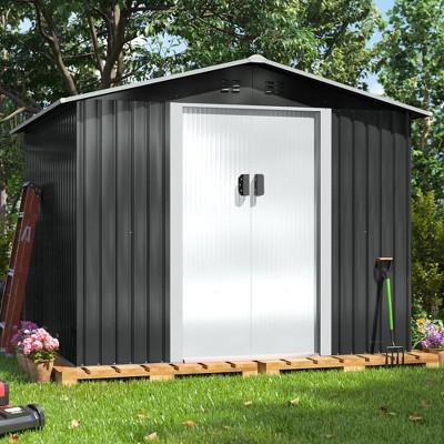 Sandinrayli 8.4 ft. W x 8.4 ft. D Outdoor Storage Metal Shed Garden Tool Steel Shed with Sliding Doors and Vents(70.56 sq. ft.)
