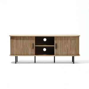 LuxenHome 55.1" Mid-Century Modern TV Stand for TVs up to 60", Entertainment Center with Storage, Fluted Console with Slatted Sliding Door Brown - 1 of 4