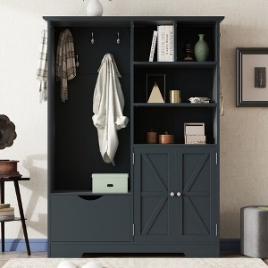 Lycvki Multi-functional Hall Tree with Storage Shelves and Drawers - 1 of 4