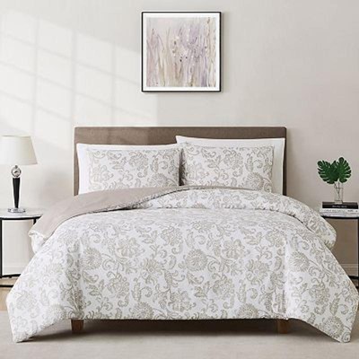 Cannon 3pc King Sylvana Jacobean Duvet Cover Set Taupe/white : Target