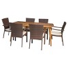 Talbot 7pc Rectangle Wood Patio Dining Set w/ Wicker Stacking Chairs - Teak - Christopher Knight Home: Acacia Table, Beige Cushions, Weather-Resistant - 2 of 4