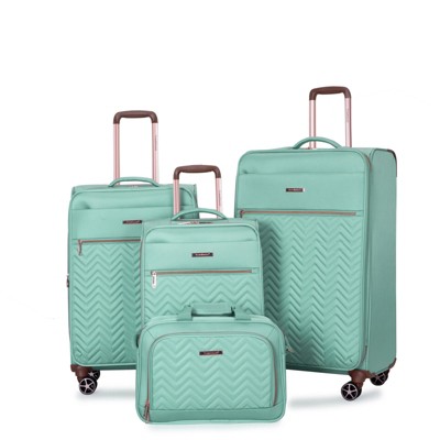 SEVOBAL Luggage 4 Piece Set Softshell Suitcase with Spinner Wheels for Travel Organization, Green, 18.91"*12.21"*31.32"