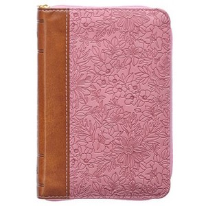 KJV Holy Bible, Mini Pocket Size, Faux Leather Red Letter Edition - Ribbon Marker, King James Version, Pink/Saddle Tan, Zipper Closure - (Hardcover) - 1 of 1