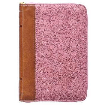 KJV Holy Bible, Mini Pocket Size, Faux Leather Red Letter Edition - Ribbon Marker, King James Version, Pink/Saddle Tan, Zipper Closure - (Hardcover)