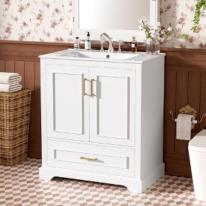 KWPZQEB Bathroom Vanity with Sink, Freestanding Vanity with 2 Doors & Divided Drawer, Floor Storage Cupboard with Storage Racks for Bathroom - 1 of 4