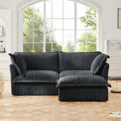 Oversized 83.4" Corduroy Slipcovered L-Shaped Modular Sectional Sofa with French Edges and Removable Covers