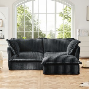 Oversized 83.4" Corduroy Slipcovered L-Shaped Modular Sectional Sofa with French Edges and Removable Covers - 1 of 4