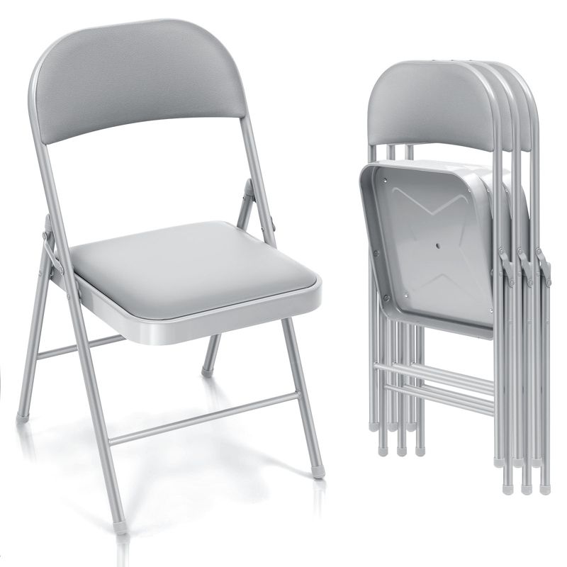 SKONYON Folding Chairs with Padded Seat Portable Vinyl Dining Chairs Set of 4 Versatile and Durable Gray, 1 of 7